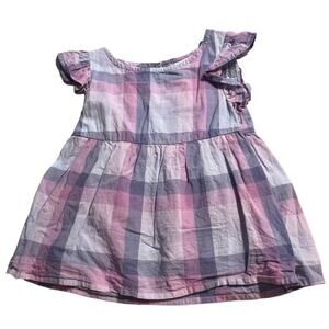 Jumping Beans Top Girls Size 3T Purple Plaid Ruffle Babydoll Sleeve Swing Cotton